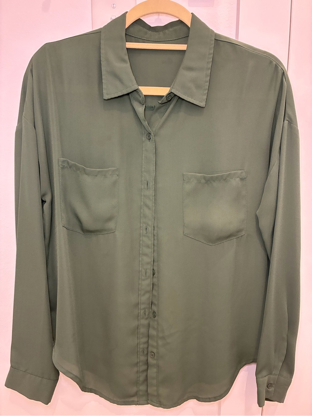 Women’s Olive Green Button-Up Shirt - Classic Long Sleeve